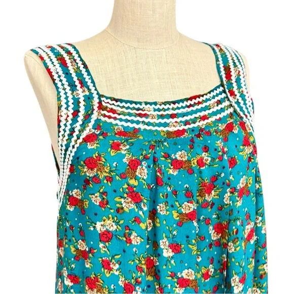 Vintage Cottagecore Floral Maxi Dress Handmade MuuMuu Style Teal S/M - Picture 5 of 10